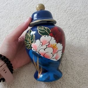 Hand Painted Blue and Gold Floral Ginger Jar